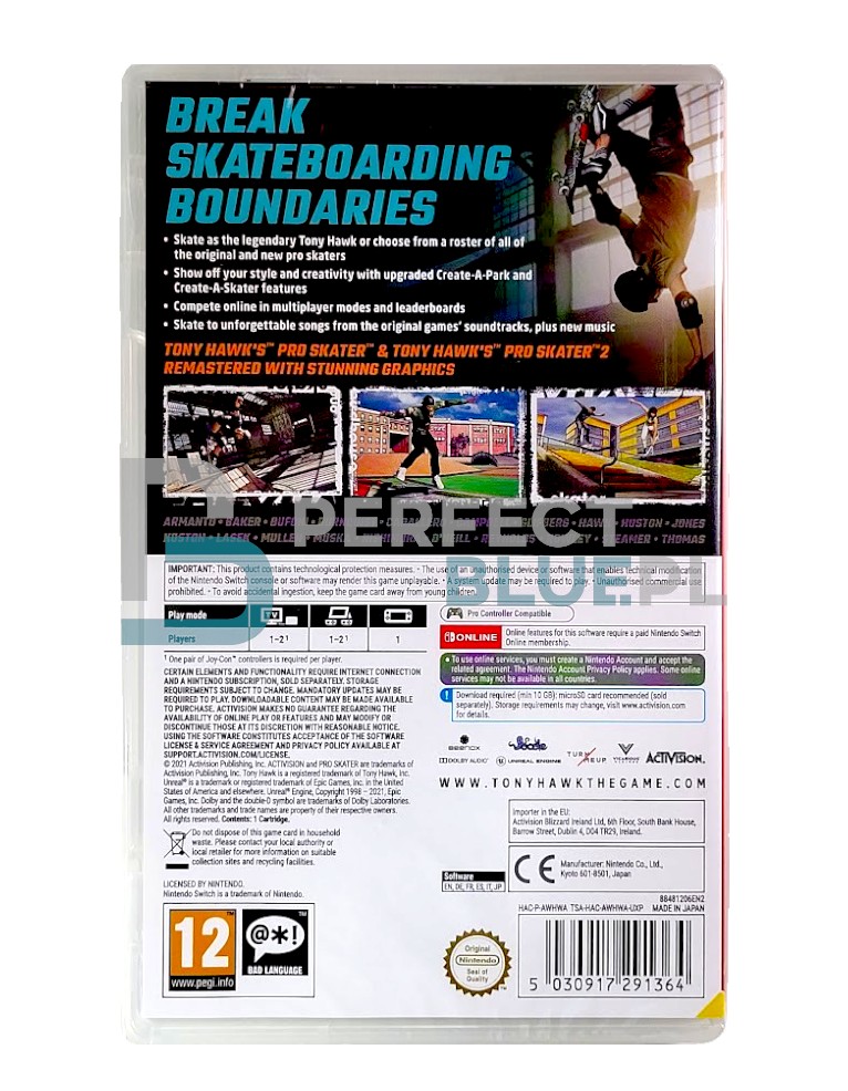 gra nintendo switch tony hawk's pro skater 1 + 2