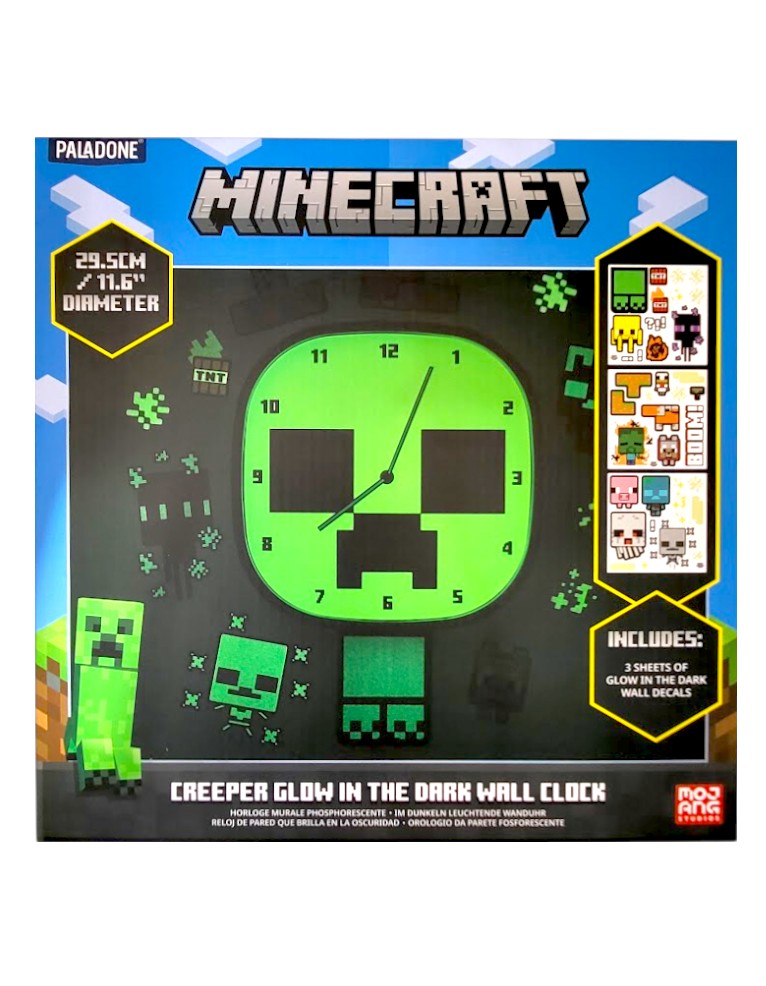 zegar Ścienny minecraft + naklejki / creeper glow in the dark wall clock