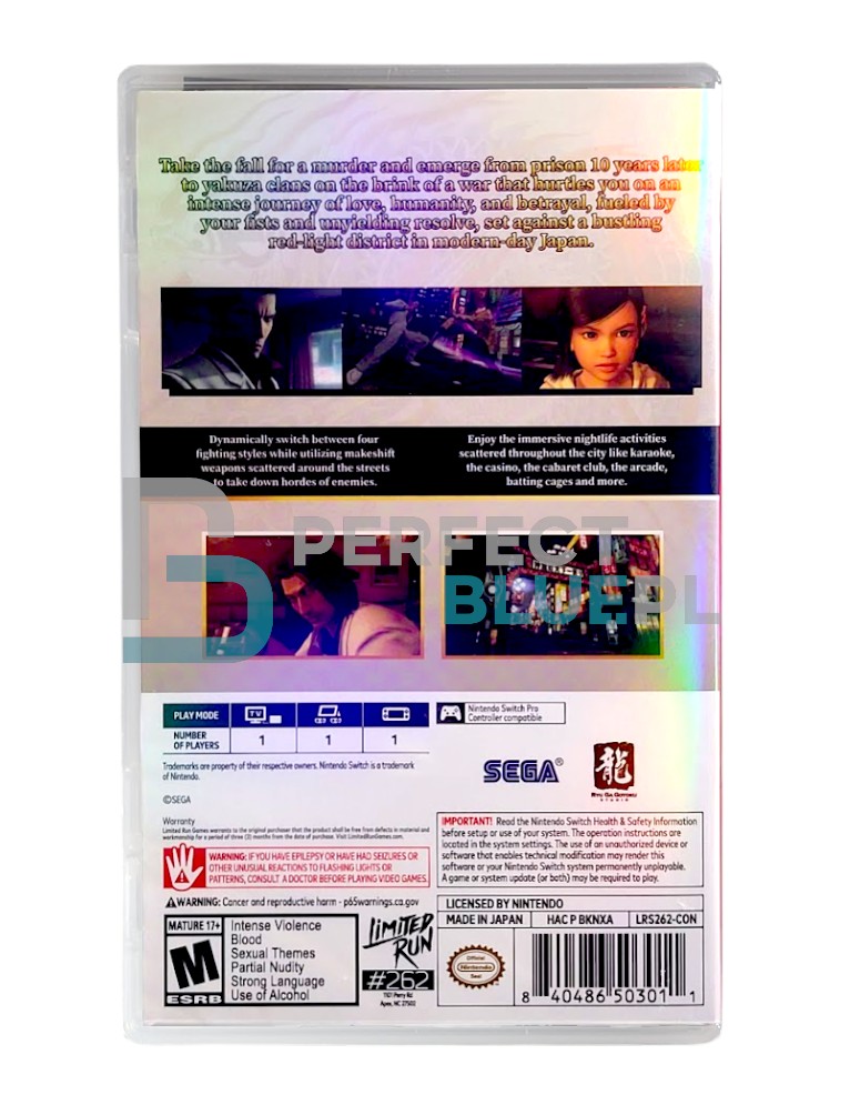 gry nintendo switch yakuza kiwami / limited run! / import usa
