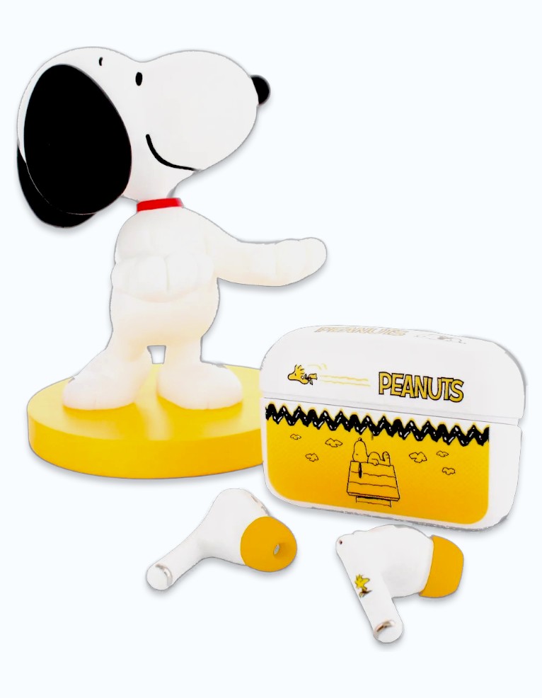 zestaw snoopy: stojak na słuchawki + słuchawki bezprzewodowe douszne