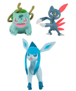 gadżet 3 minifigurki pokemon: bulbasaur + sneasel + glaceon