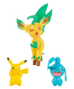 gadżet 3 minifigurki pokemon: pikachu + wynaut + leafeon