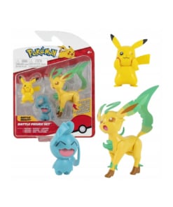 gadżet 3 minifigurki pokemon: pikachu + wynaut + leafeon