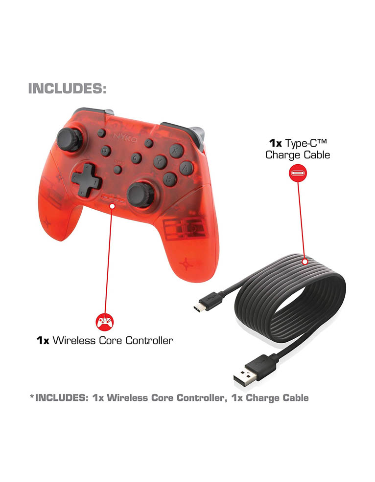 nyko bezprzewodowy kontroler / pro controller / nintendo switch, pc / czerwony