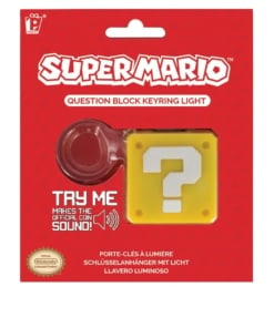 gadżet brelok question block super mario bros. z lampką.