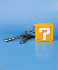 gadżet brelok question block super mario bros. z lampką.