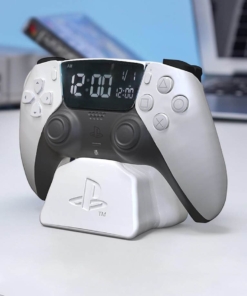 gadżet zegar z budzikiem w kształcie kontrolera playstation 5 dualsense / biały