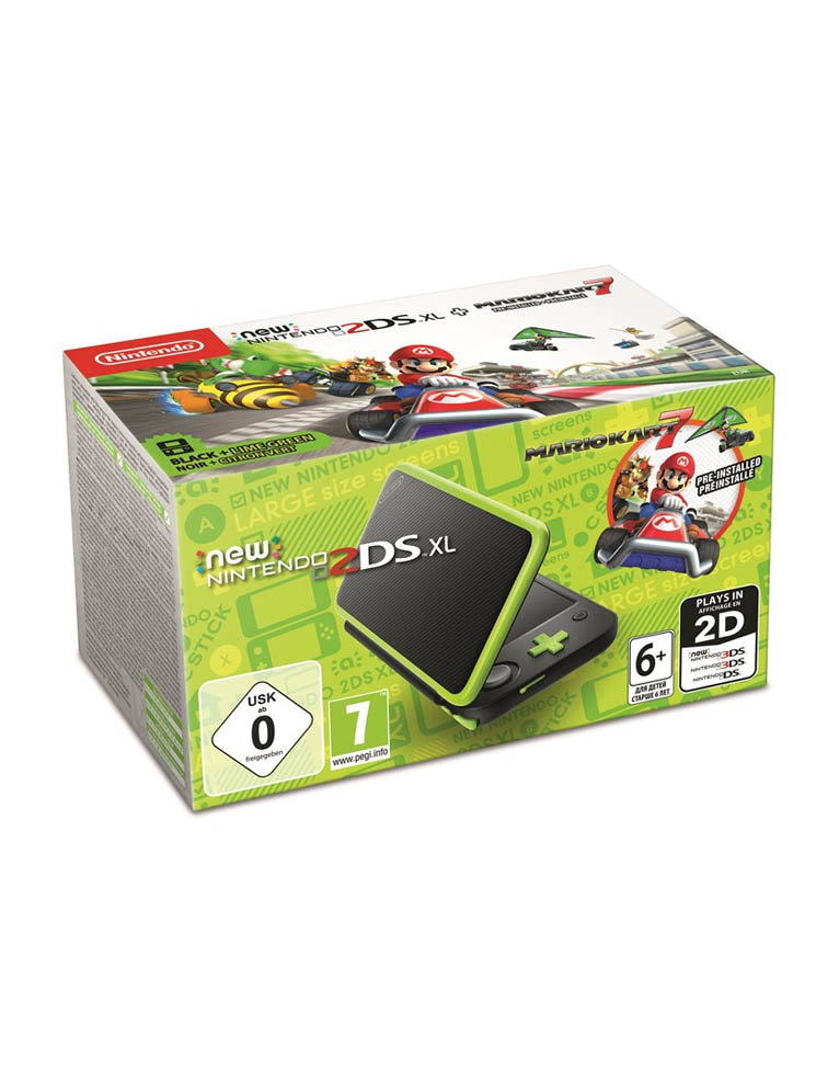 konsola new nintendo 2ds xl black/lime + mario kart 7.