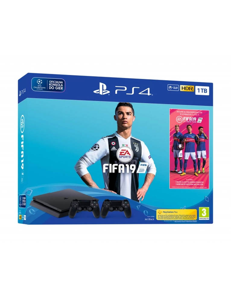 konsola sony playstation 4 ps4 silm 1tb 1000gb + dodatkowy pad + fifa 19.