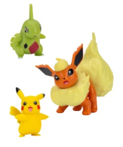 gadżet 3 minifigurki pokemon: flareon + larvitar + pikachu