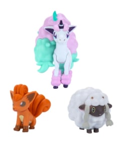 gadżet 3 minifigurki pokemon: galarian ponyta + vulpix + wooloo