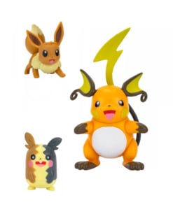 gadżet 3 minifigurki pokemon: raichu + eevee + morpeko