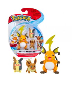 gadżet 3 minifigurki pokemon: raichu + eevee + morpeko