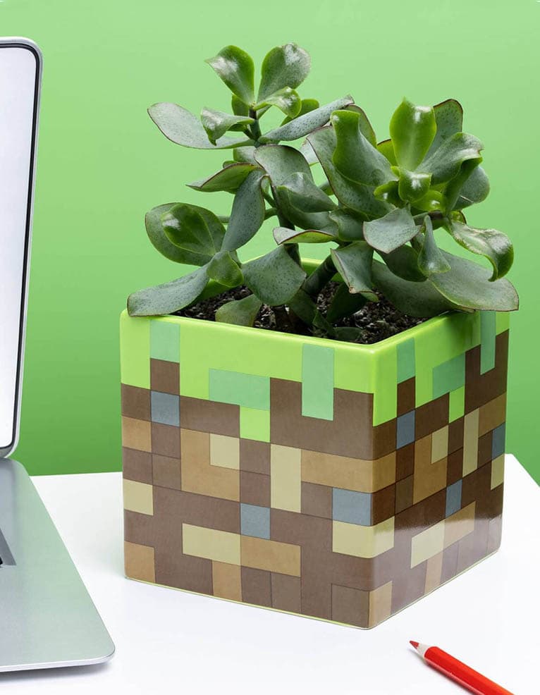 gadżet doniczka / przybornik na biurko / minecraft blok trawy