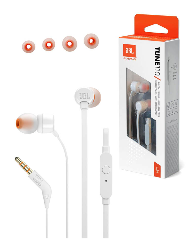 słuchawki przewodowe dokanałowe / jbl tune 110 / białe