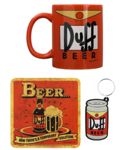 gadżet zestaw kubek, podkładka, brelok the simpsons duff beer