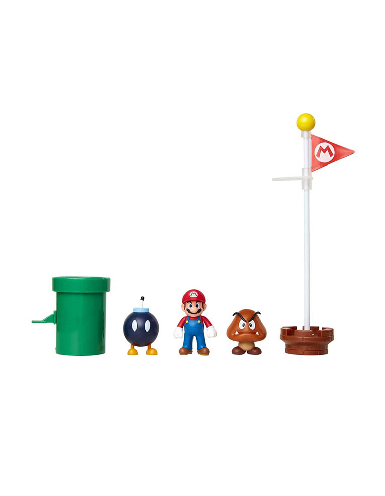gadżet zestaw 3 figurek: mario, goomba, bob omb oraz 2 akcesoriów