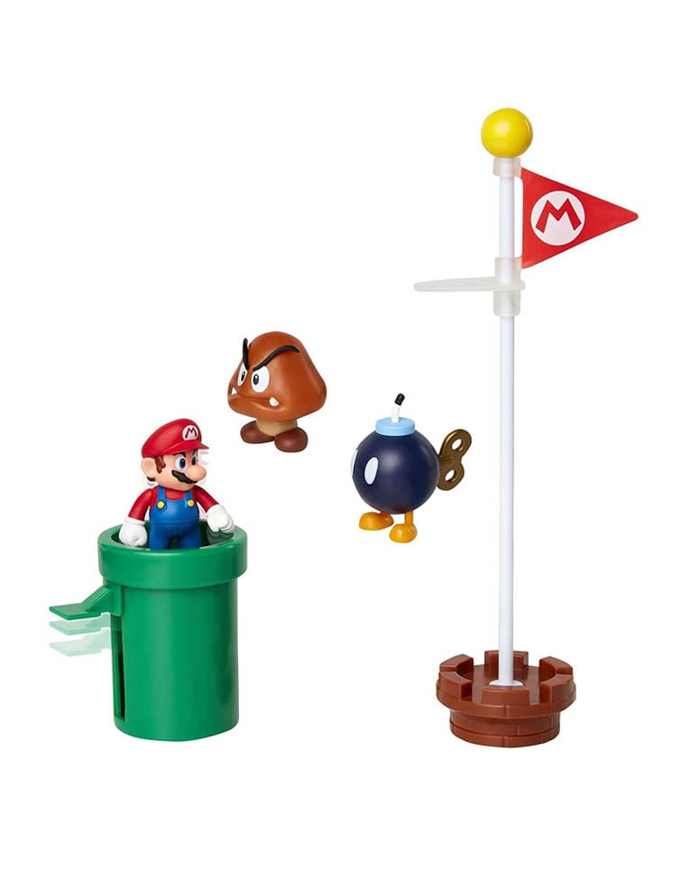 gadżet zestaw 3 figurek: mario, goomba, bob omb oraz 2 akcesoriów