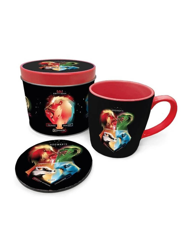 gadżet zestaw prezentowy: kubek + podkładka w metalowym pudełku harry potter / 4 domy hogwartu
